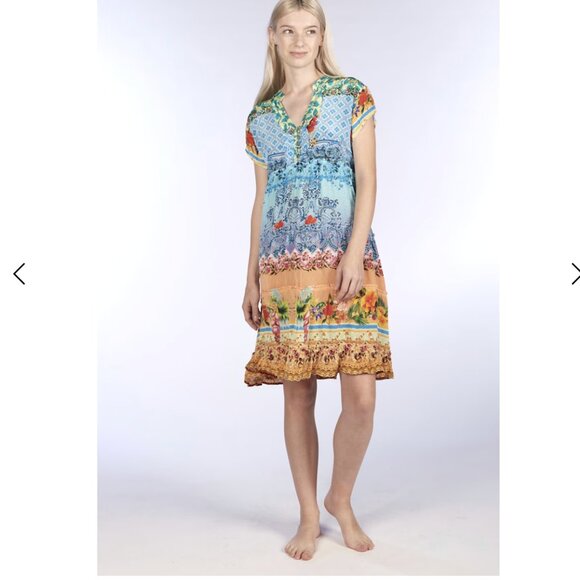 Jayshree Dalal Fiji Tropical Tiered Short Sleeve Casual Dress L - Picture 8 of 8